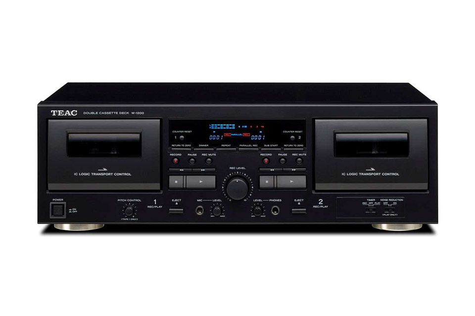 Double Cassette Deck Cassette Player, Recording/Playback, Microphone Input for Karaoke and Announcements, USB Output for Digital Recording to PC/Mac, Conference Transcripts Black Teac W-1200 B