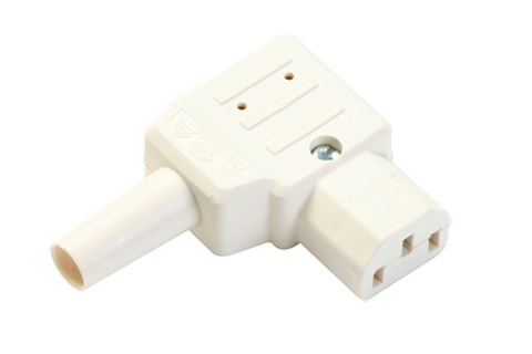 C13 Angled power connector, female with earth, white