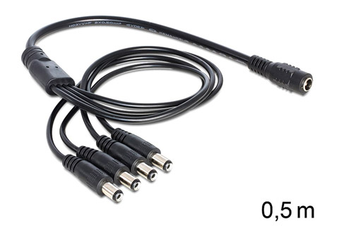 DC kabel splitter 5.5 x 2.1 mm 1 x hun til 4 x han