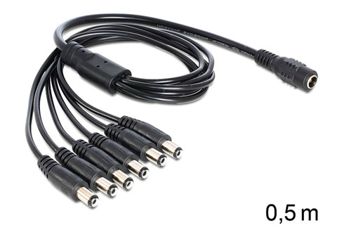 DC kabel splitter 5.5 x 2.1 mm 1 x hun til 6 x han | 0,5 meter