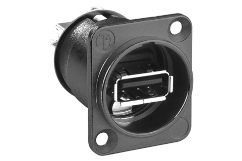 Neutrik NAUS USB chassis connector, black, alu black