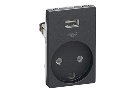 LK FUGA power outlet with USB-A charger, 1A, charcoal grey