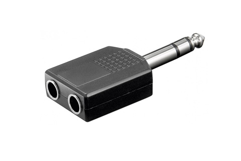Stereo Jack adapter, 2 x 6.3 mm hun - 1 x 6.3 mm han