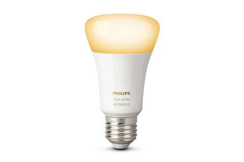 Philips Hue White Ambiance LED p�re p� 9W med E27 fatning, der kan skifte mellem et koldt og varmt lys fra 2200K-6500K. Skal anvendes med en Philips Hue Bridge.