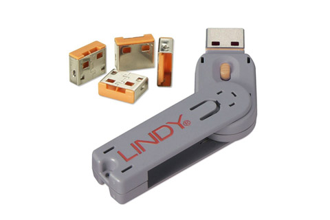 Lindy USB Port Blocker with key, orange