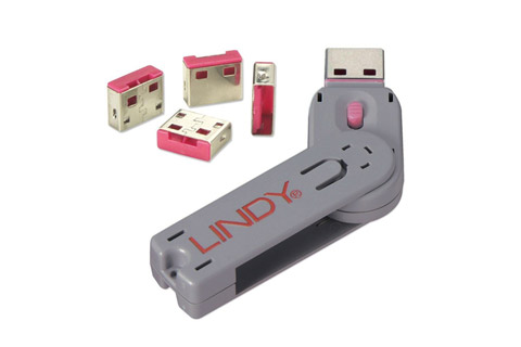 Lindy USB Port Blocker med nøgle, magenta