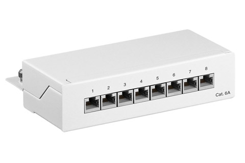 CAT 6a STP shielded patch panel, 8 port, white