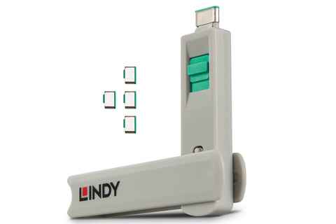 Lindy USB-C/ Thunderbolt 3 Port Blocker with 4 keys, green
