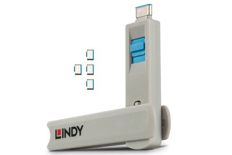 Lindy USB-C/ Thunderbolt 3 Port Blocker with 4 keys, blue