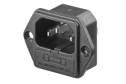Power socket for chassis mounting with earth and fusebox