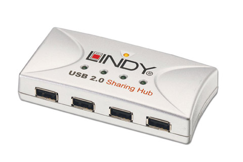 Lindy USB 2.0 hub til deling imellem to computere