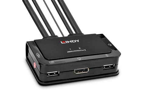 Lindy 2 Port KVM Switch med Displayport, USB 2.0 og lyd