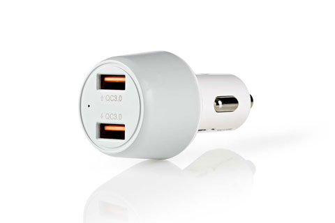 Dual QC 3.0 USB 12V car charger (3.000mA) - White