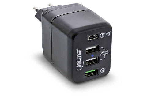 4-way USB-C charger (3.000 mA, 45W) - Black