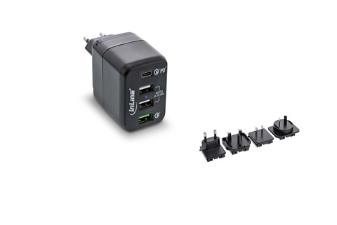 4-way USB-C charger (3.000 mA, 45W), svart