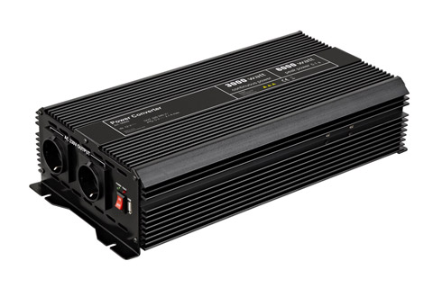 Goobay 12V DC till 230V AC-omformare, Schuko + USB (1.000 - 3.000W), svart