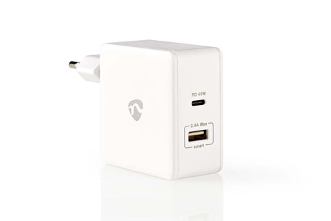 2-way USB-C/USB-A charger (2,4A/45W) - White