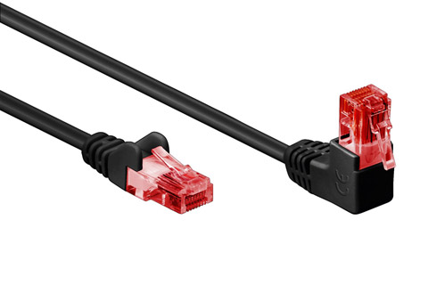 CAT6 U/UTP network cable, RJ45 angled-straight – Black