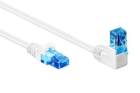 CAT6a U/UTP network cable, RJ45 angled-straight – White