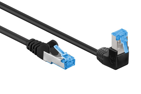 Goobay CAT6a S/FTP network cable, RJ45 angled-straight – Black