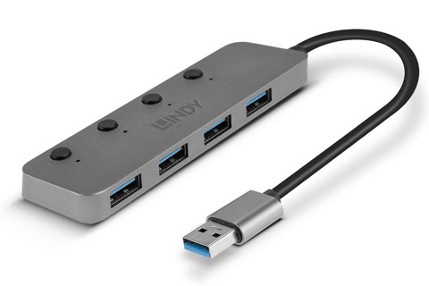 Lindy USB 3.2 Gen 1 hub with On/Off Switches, 4-way