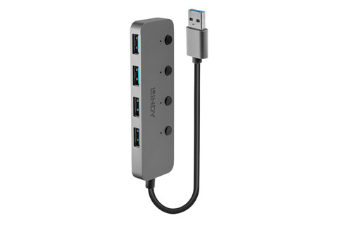 Lindy USB 3.2 Gen 1 hub with On/Off Switches, 4-way