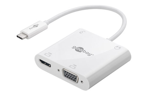 USB-C multiport adaptor (USB-C male to VGA, USB-C and HDMI female), white, 0.15 meter
