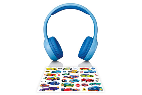 Lenco HPB-110 foldable kids Bluetooth headphone - Blue with stickers