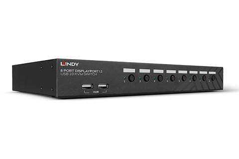 Lindy 8 port KVM switch med DisplayPort 1.2, USB 2.0 og Audio