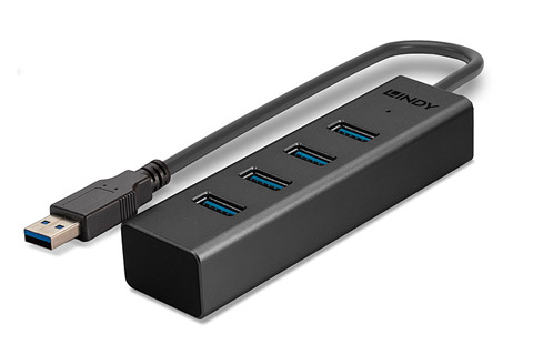 Lindy 4-port USB 3.2 Gen 1 hub with cable, 0.30 meter