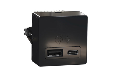LK FUGA® dual USB A+C quick charger, 3.4A, charcoal grey