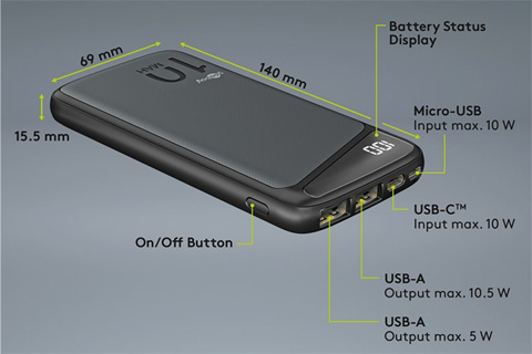 USB Powerbank, 10.000 mAh, specifications