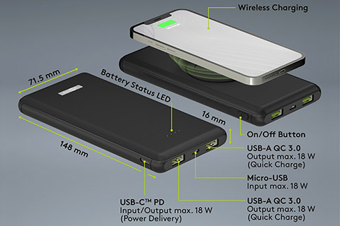 Wireless Quick Charge USB Powerbank  (10,000 mAh)