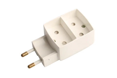 Double plug without ground for flat plugs, white