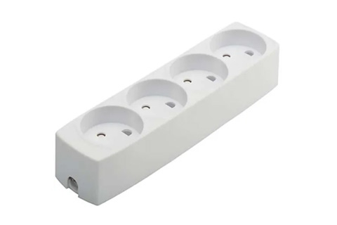 230V 4-socket without ground w / cable hole (without cable), white