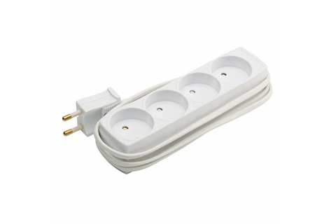 230V 4-socket without ground, white, 1.50 meter