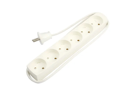 230V 6-socket without earth, white, 1.50 meter