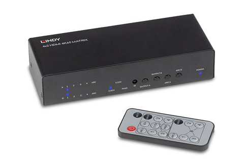 Lindy HDMI 2.0 matrix switch (4 in - 2 out) - Front
