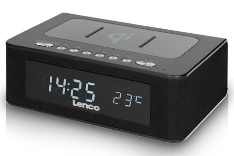 Lenco CR-580BK väckarklocka med FM, Bluetooth och Qi, svart