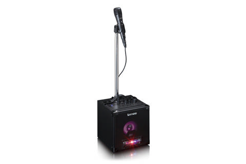 Lenco BTC-070BK Bluetooth-högtalare med mikrofon, stativ och lampor, svart