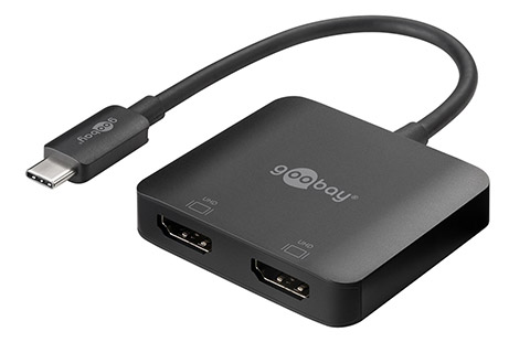 Goobay USB-C multiport dual HDMI adaptor (USB-C male to 2x HDMI), black, 0.15 meter