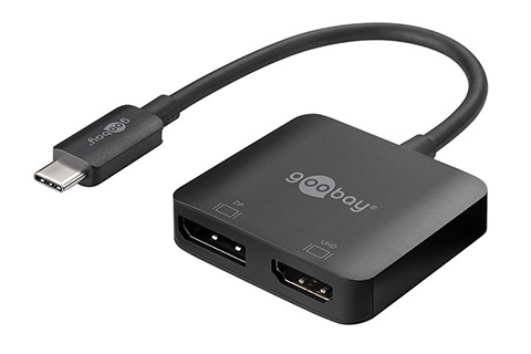 Goobay USB-C multiport dual adapter (USB-C han til HDMI og DisplayPort), sort, 0.15 meter