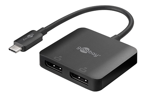 Goobay USB-C multiport dual DisplayPort adaptor (USB-C male to 2x DisplayPort), black, 0.15 meter