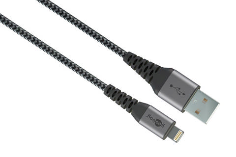 Goobay Lightning MFi til stof USB-A kabel, sort, 0.50 meter