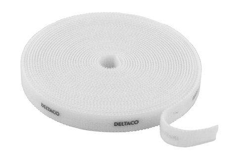 Deltaco velcrobånd, 5 meter, 10 mm, hvid