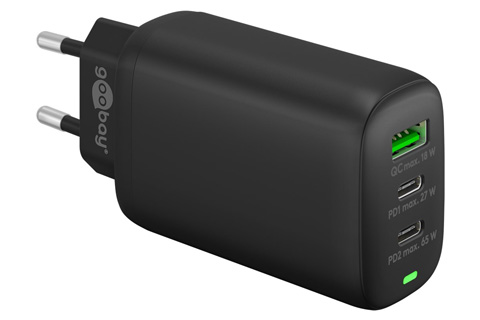 Goobay 3-port USB-A / USB-C charger (65W PD/QC 3.0), black