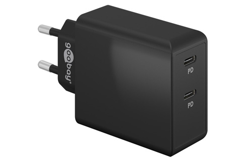 Goobay Dobbelt USB-C oplader med Power Delivery, 36W, sort