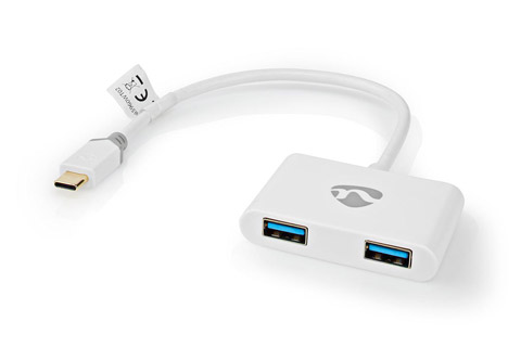 Nedis USB-C multiport port  adapter (USB-C han til 2x USB-A), hvid - 0,15 meter