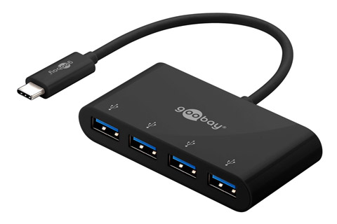 Goobay USB-C multiportsadapter (USB-C hane till 4x USB 3.0), svart - 0,15 meter
