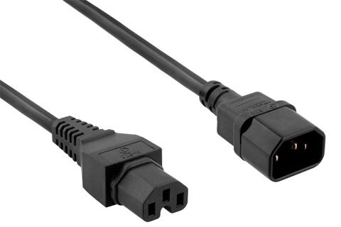 230V~ Power extention cable, C14 to C15, black - 1,00 meter